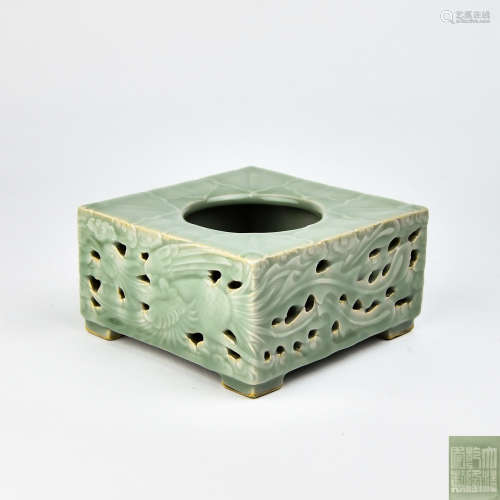 A Chinese Celadon Porcelain Square Brush Washer