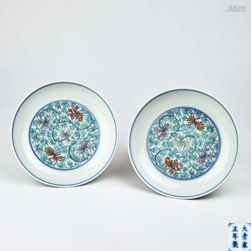 A Pair of Chinese Dou-Cai Porcelain Plates