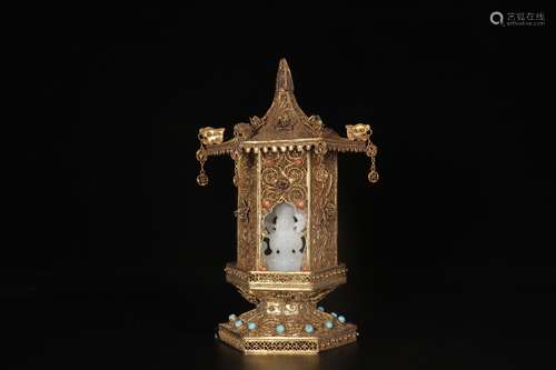 A Chinese Gilt Silver Buddha Tower