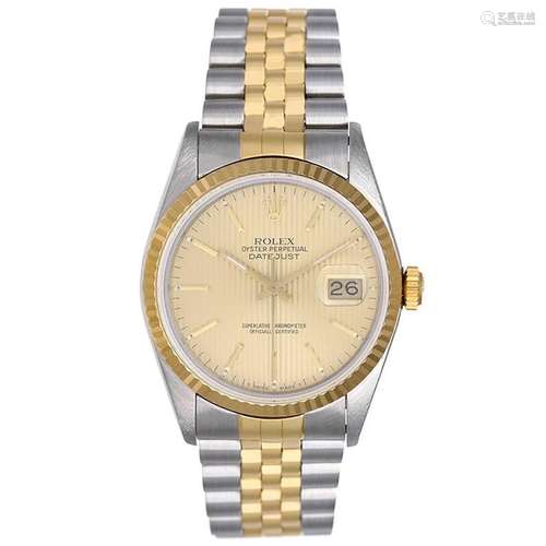 Rolex Yellow Gold Stainless Steel Tapestry Dial Datejust Automatic Wristwatch