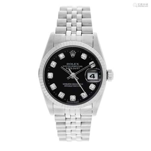 Rolex Stainless Steel Midsize Datejust Black Dial Automatic Wristwatch