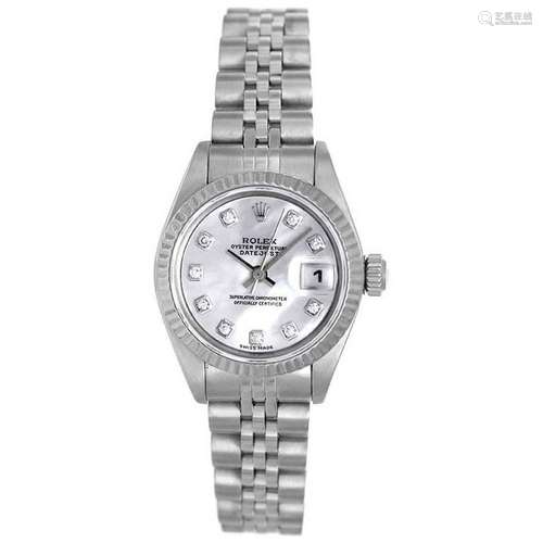 Rolex Ladies White Gold Stainless Steel Diamond Datejust Automatic Wristwatch