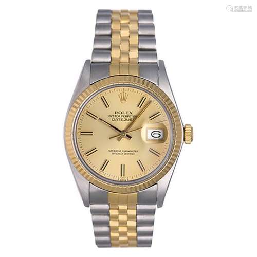 Rolex Yellow Gold Stainless Steel Datejust Automatic Wristwatch Ref 16013