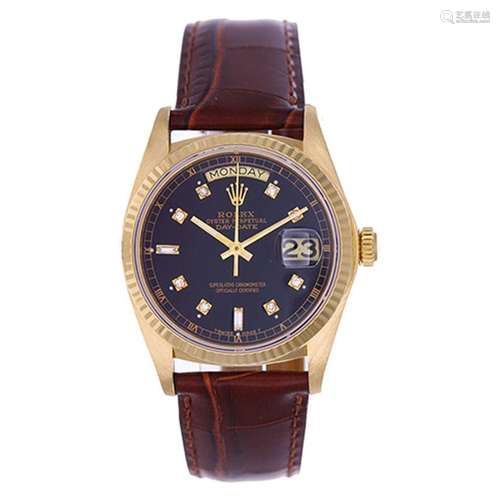 Rolex President Men's 18k Yellow Gold Watch 18038 Black Diamond Dial