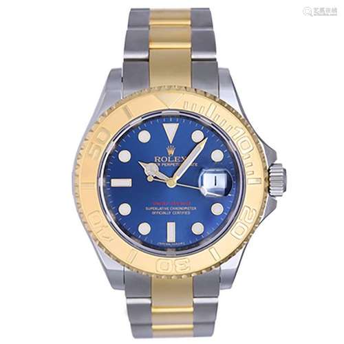 Rolex Yellow Gold Stainless Steel Yacht-Master Blue Dial Automatic Wristwatch