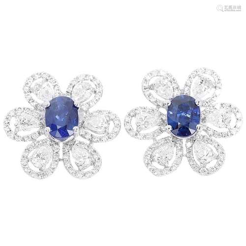 Amazing Sapphire Diamond Gold Flower Earrings