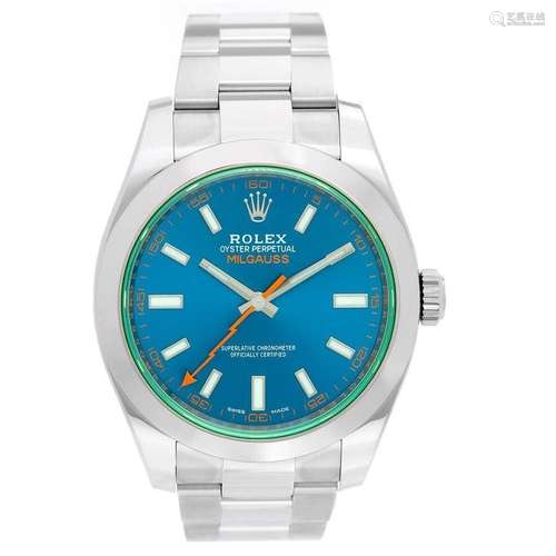 Rolex Stainless Steel Blue Milgauss Oyster Automatic Wristwatch Ref 116400 GV