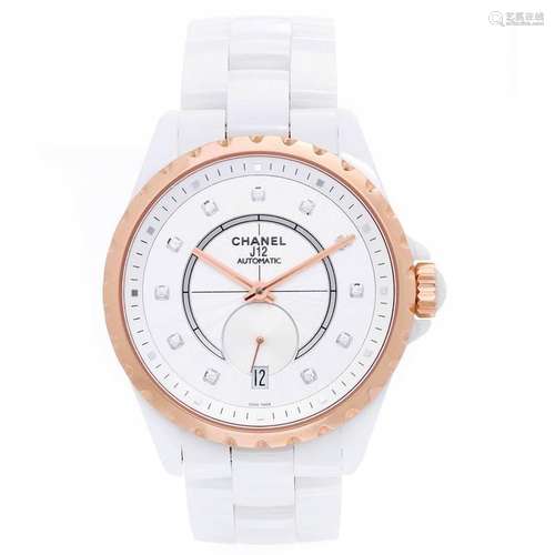 Chanel Ladies Rose gold Bezel White Ceramic J12 Automatic Wristwatch Ref H4359