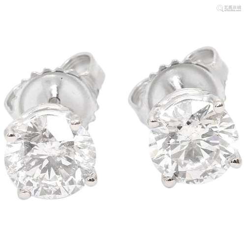 Round Brilliant Cut 2.09 Carat Diamond White Gold Stud Earrings