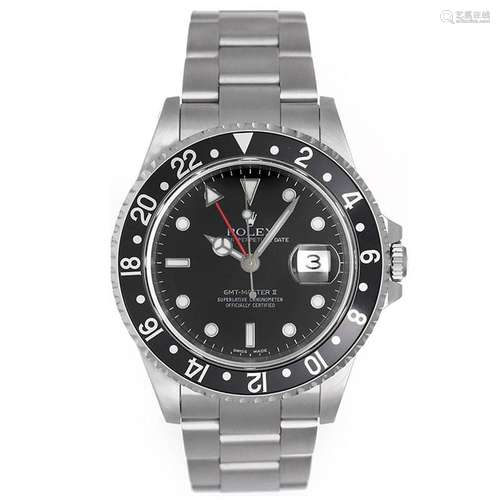 Rolex Stainless Steel Black Dial Bezel GMT-Master II Automatic Wristwatch