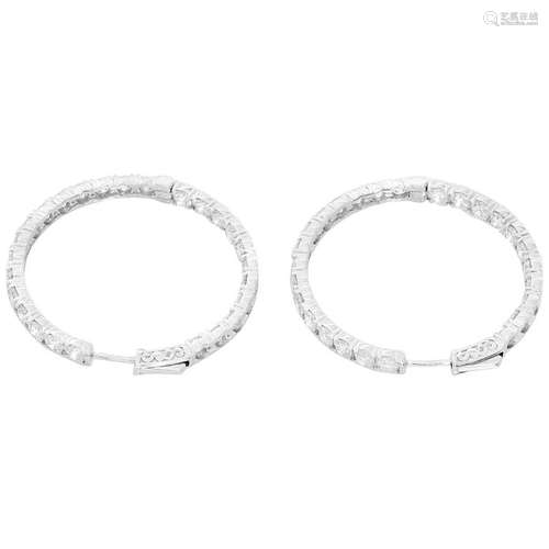 Beautiful 14 Karat White Gold Inside-Out Diamond Hoop Earrings