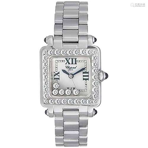 Chopard Ladies White Gold Floating Diamonds Happy Sport Quartz Wristwatch