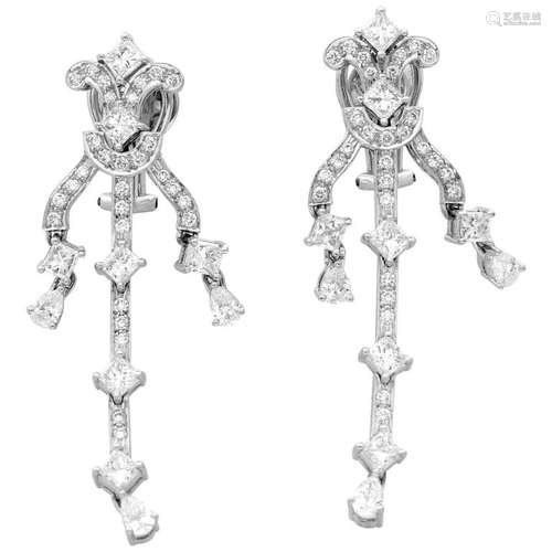 18 Karat White Gold and Diamond Dangling Earrings