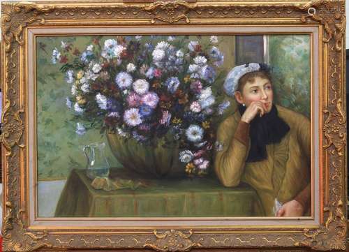 ECOLE MODERNE (XXème s.), Jeune femme au bouquet, …