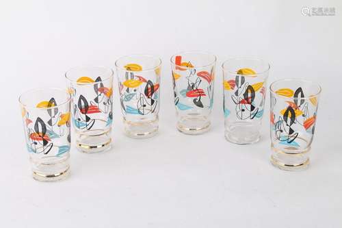 Ensemble de 6 verres à motifs abstraits.