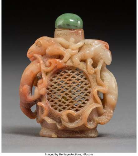 78003: A Rare Chinese Carved and Pierced Soapstone Snuf