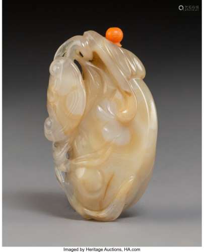 78004: A Chinese Carved Agate Bat and Lingzhi Snuff Bot