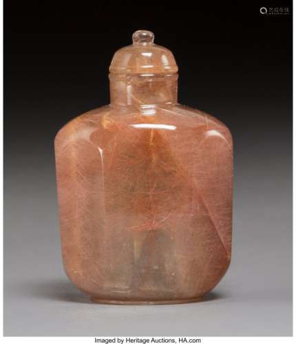 78005: A Chinese Golden Hair Crystal Snuff Bottle, 19th