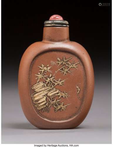 78016: A Chinese Enameled Yixing Clay Snuff Bottle, lat