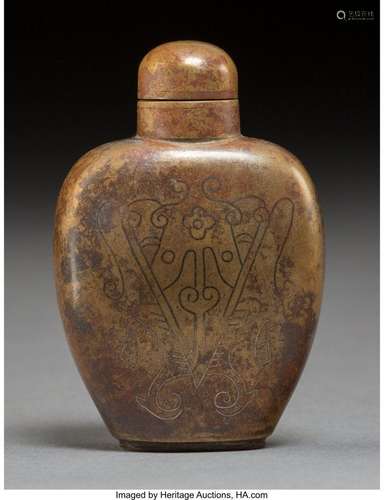 78043: A Chinese Silver-Inlaid Bronze Snuff Bottle, Qin