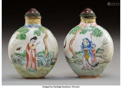 78048: A Pair of Canton Enamel Snuff Bottles, early 19t