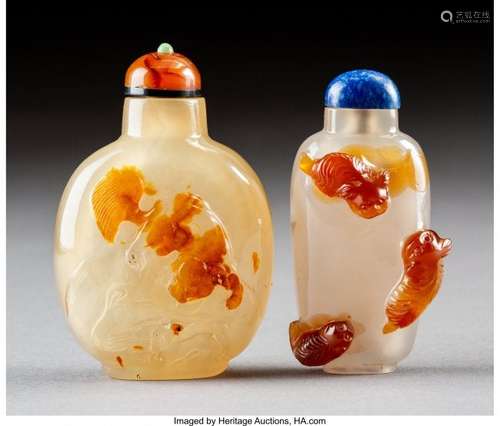 78050: Two Chinese Silhouette Carved Agate Snuff Bottle