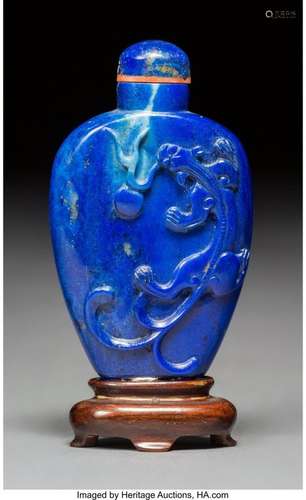 78051: A Chinese Carved Lapis Lazuli Dragon Snuff Bottl