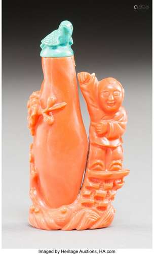 78053: A Chinese Carved Coral Figural Snuff Bottle with