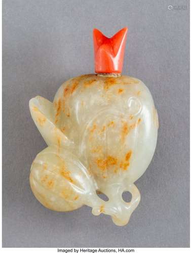 78054: A Chinese Carved White Jade Melon and Squirrel-F