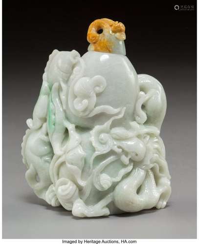 78060: A Chinese Jadeite Carved Double Gourd-Form Snuff