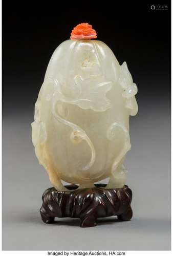 78061: A Chinese White Jade Melon-Form Snuff Bottle wit