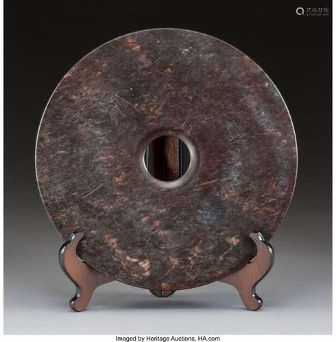 78065: A Large Chinese Mottled Jade Bi Disc, Han Dynast