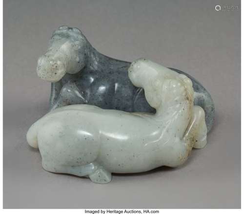 78079: A Chinese Grey and White Jade Carving of Horses,