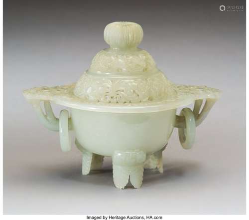 78086: A Chinese Carved White Jade Mughal-Style Censer,