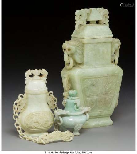 78087: Three Chinese Carved Hardstone Vessels 10-1/4 x