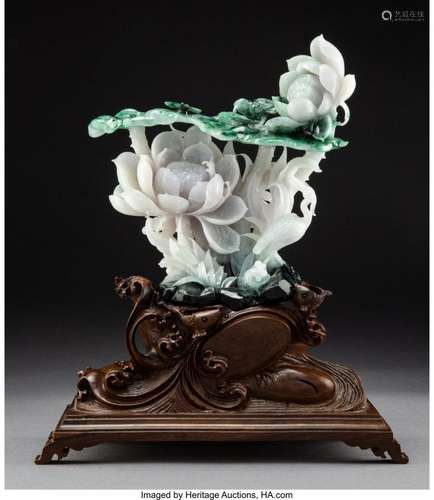 78124: A Large Chinese Carved Jadeite Floral and Figura