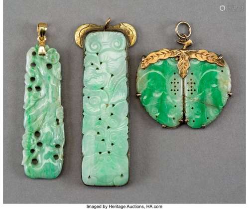 78127: Three Chinese Jadeite Pendants, 20th century Mar