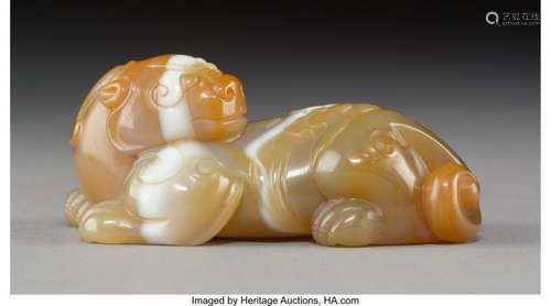 78132: A Chinese Carved Banded Agate Beast, Qing Dynast