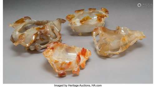 78133: Four Chinese Agate Brush Washers, 19th-20th cent