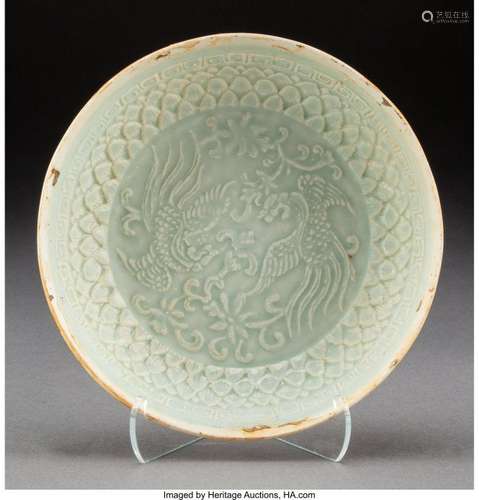 78141: A Chinese Carved Qingbai Glazed Porcelain Molded