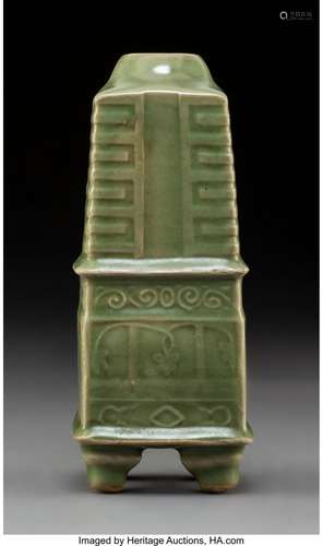 78143: A Chinese Longquan Footed Cong Vase, Yuan Dynast