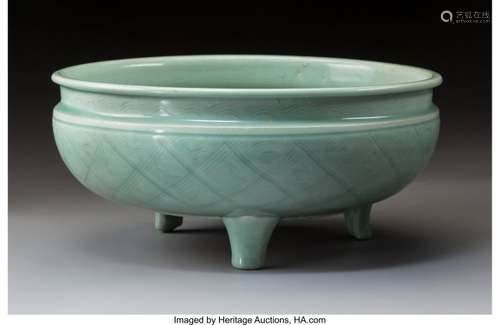 78148: A Chinese Incised Longquan Tripod Censer,  late