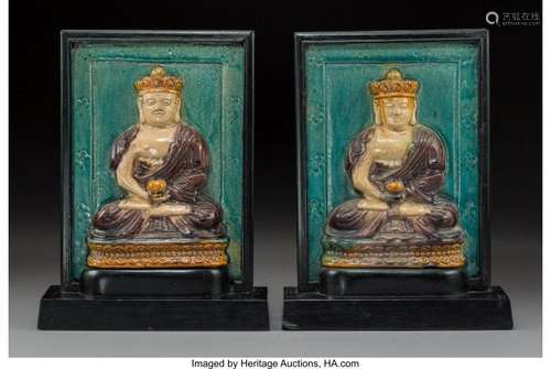 78153: A Pair of Chinese Fahua-Glazed Buddhistic Plaque