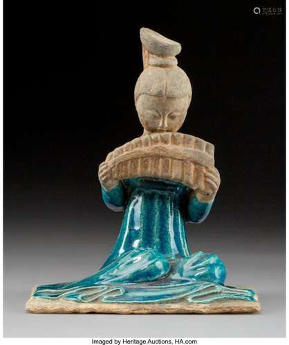 78154: A Chinese Turquoise-Glazed Pottery Musician Figu