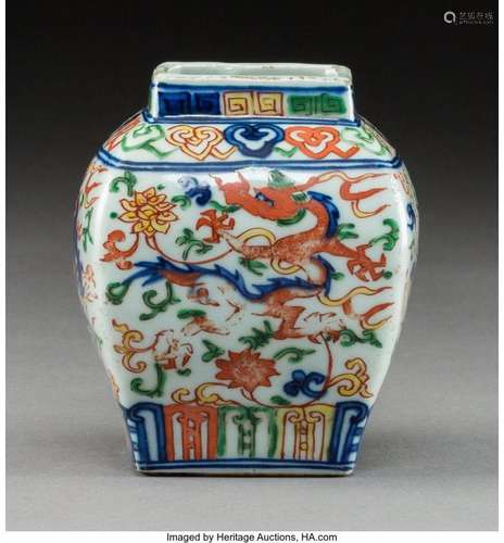 78157: A Chinese Wucai Porcelain Square-Form Jar, Trans