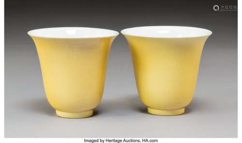 78158: A Pair of Chinese Yellow Glazed Porcelain Cups,