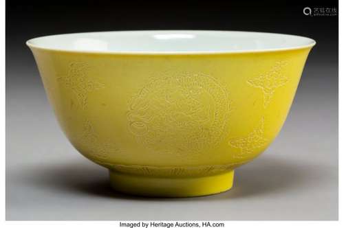 78160: A Fine Chinese Incised Yellow Ground Porcelain B