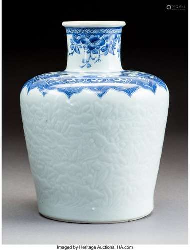 78161: A Chinese Blue and White Molded Porcelain Vase,