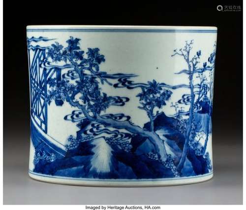 78163: A Chinese Blue and White Porcelain Brush Pot,  Q