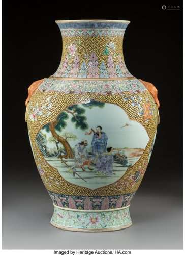 78197: A Large Chinese Enameled Porcelain Vase, late Qi